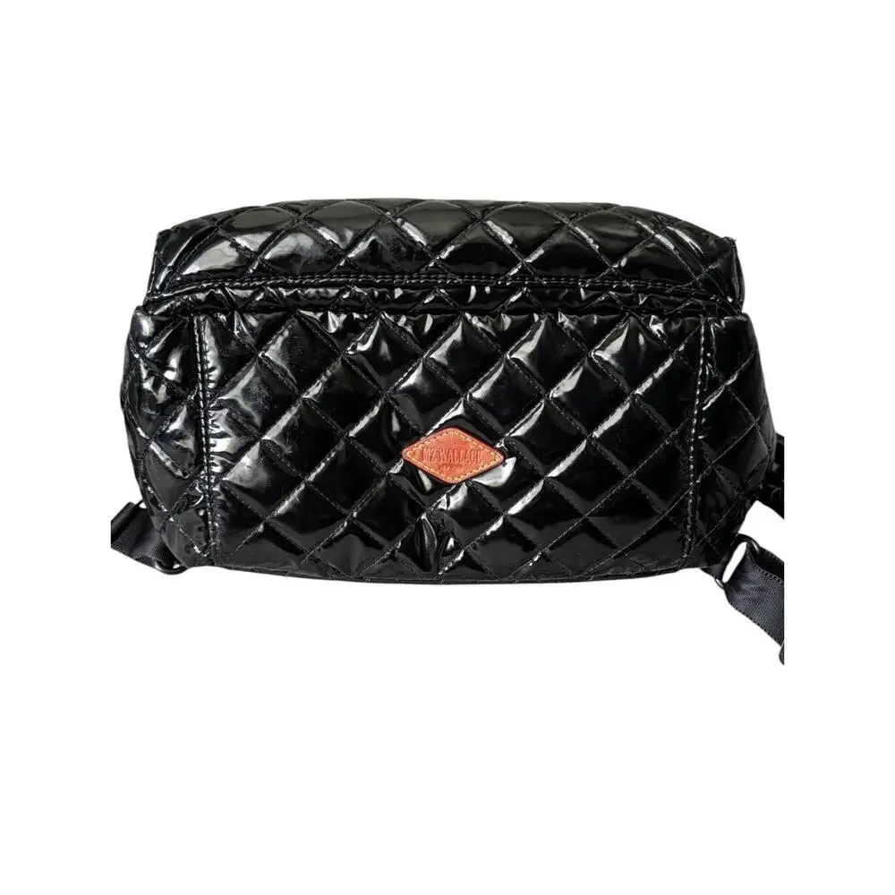 MZ Wallace Black Lacquer Quilted Metro Top Handle Patent Backpack Medium